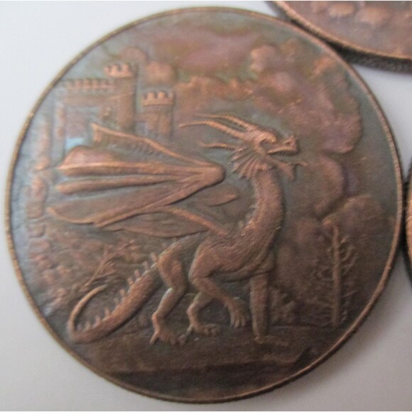 Beautiful ANTIGUE DARK TONE Celtic 1 OZ Copper Rounds Complete Set OF FIVE - Picture 4 of 7